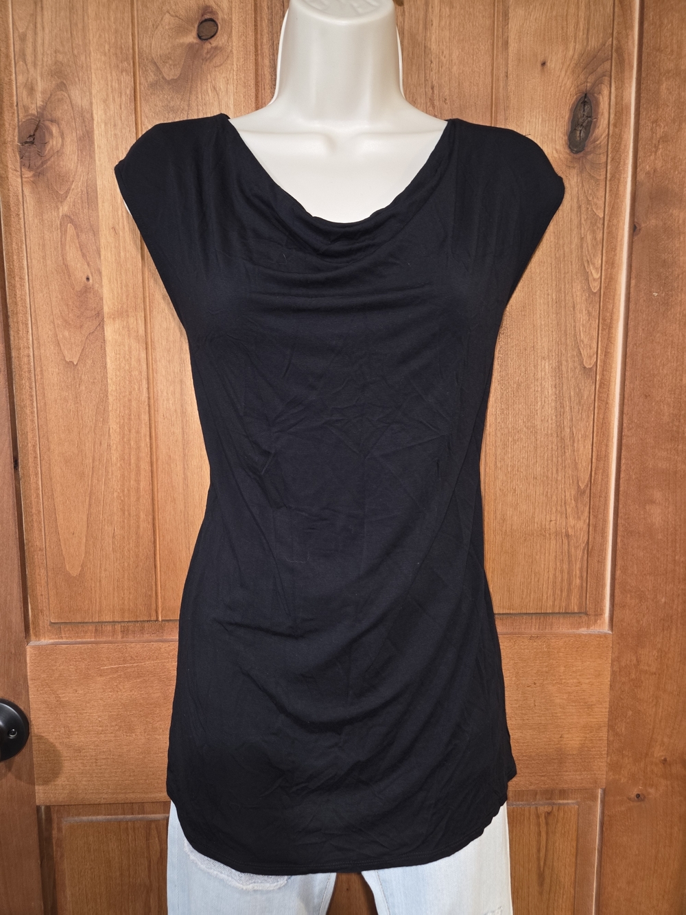 Susina Black Cowl Neck‎ Cap-Sleeve Top